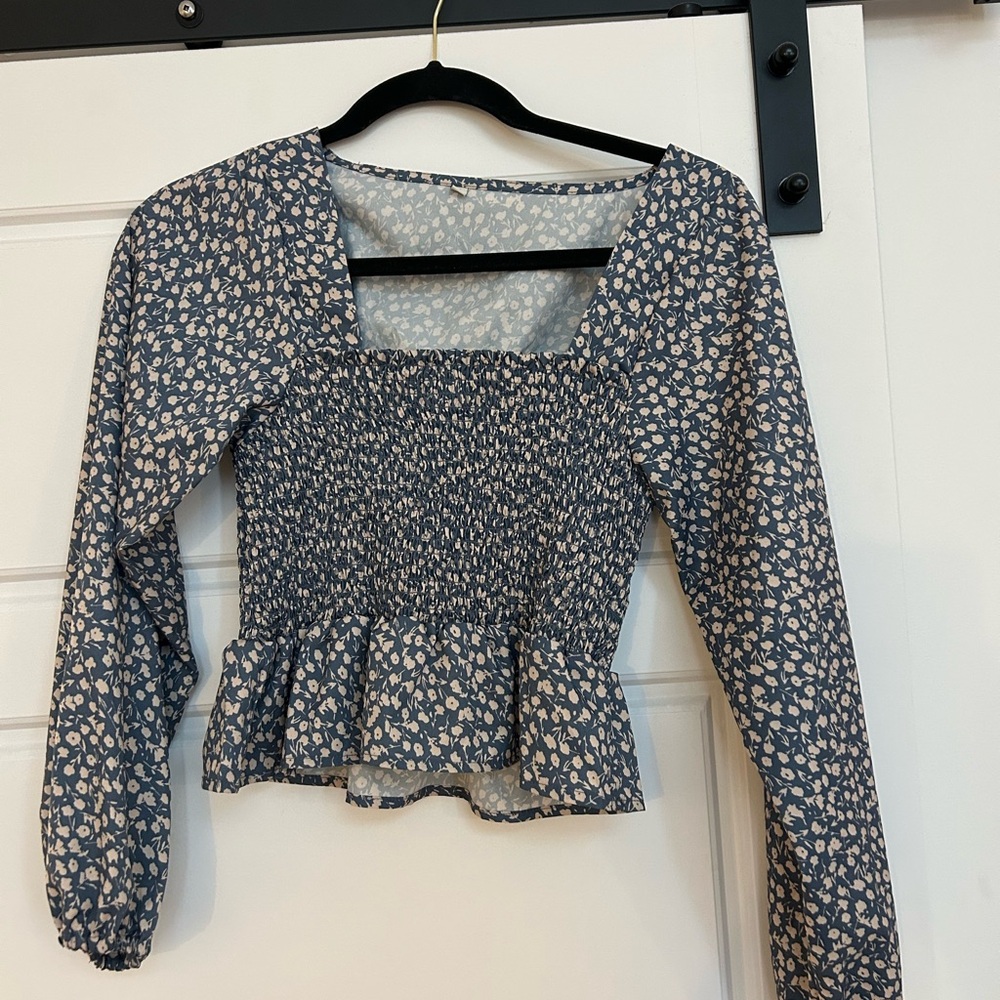 SHEIN Smocked Square Neck Blouse
